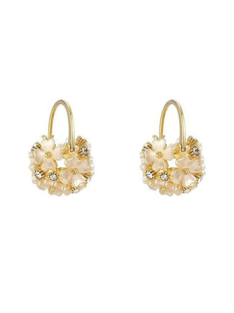 Boucles d'Oreilles Créoles Cristal Bouquet de Fleurs Vintage Blanc 2