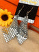 Vintage Carré Sequin Filet Boucles d'Oreilles Pendantes 4