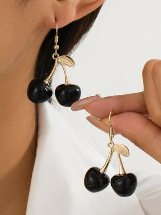 Boucles d'Oreilles Pendantes Vintage Cerises Noires