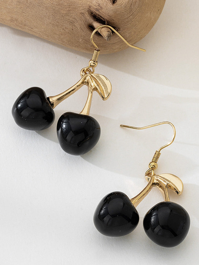 Boucles d'Oreilles Pendantes Vintage Cerises Noires 2