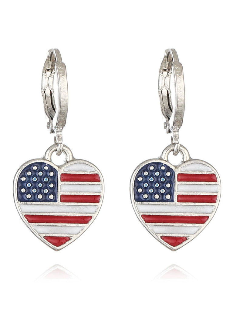 Boucles d'Oreilles Pendentif Cœur Drapeau Rouge Bleu Blanc
