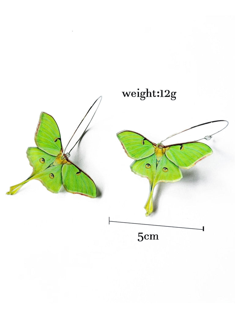 Boucles d'Oreilles Vintage Lune Papillon de Nuit Pendantes Vert 3