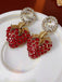 Boucles d'Oreilles Fraise Métal Strass Rouge 2