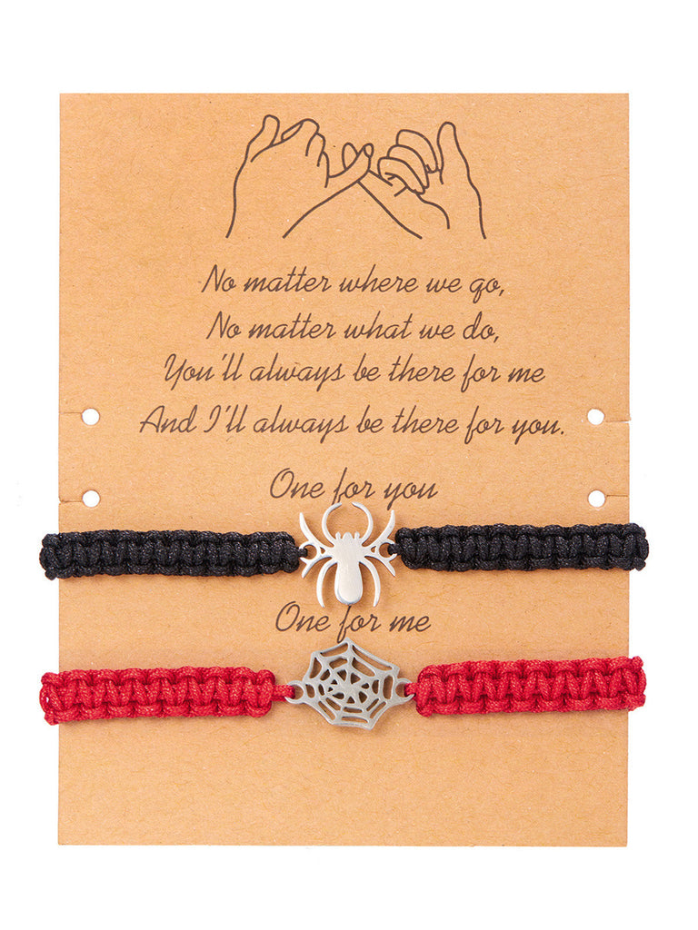 Bracelet de couple gothique rouge et noir à breloque araignée - 2
