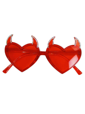 Lunettes de Soleil Rouges Strass Diable en Forme de Cœur
