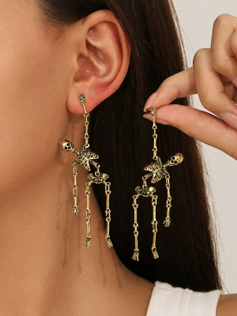 Boucles d’oreilles pendantes Halloween à squelette et chaînes - 5