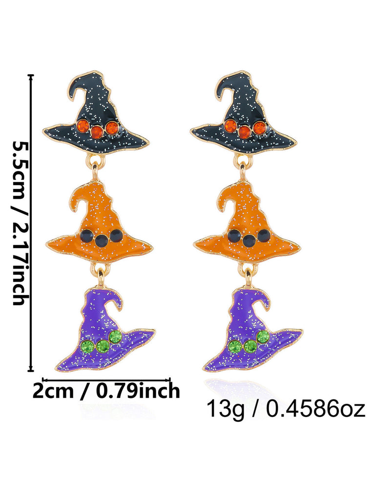 Boucles d’oreilles émaillées d’Halloween à citrouille, chapeau de sorcier, chauve-souris et bonbon