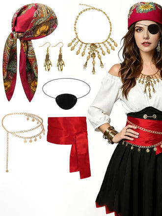 Ensemble accessoires de pirate avec bijoux, foulard et ceinture - 1