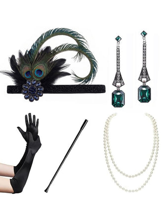 Ensemble d’accessoires costume Flapper Gatsby à plume de paon années 1920