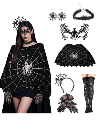 Ensemble d’accessoires noir d’Halloween avec cape à toile d’araignée