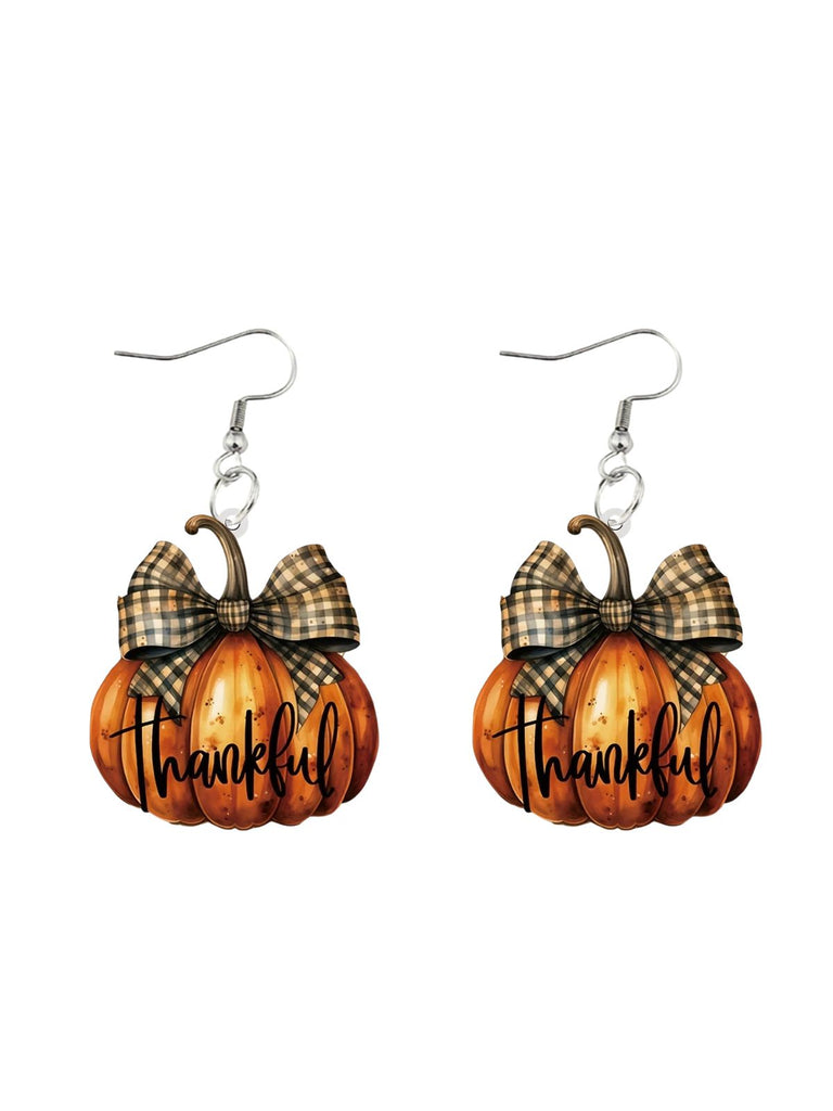 Boucles d’oreilles pendantes à nœud écossais et citrouille pour Thanksgiving