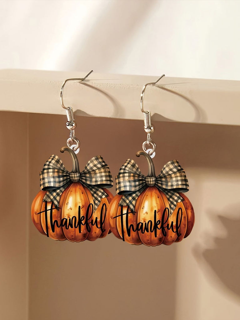 Boucles d’oreilles pendantes à nœud écossais et citrouille pour Thanksgiving