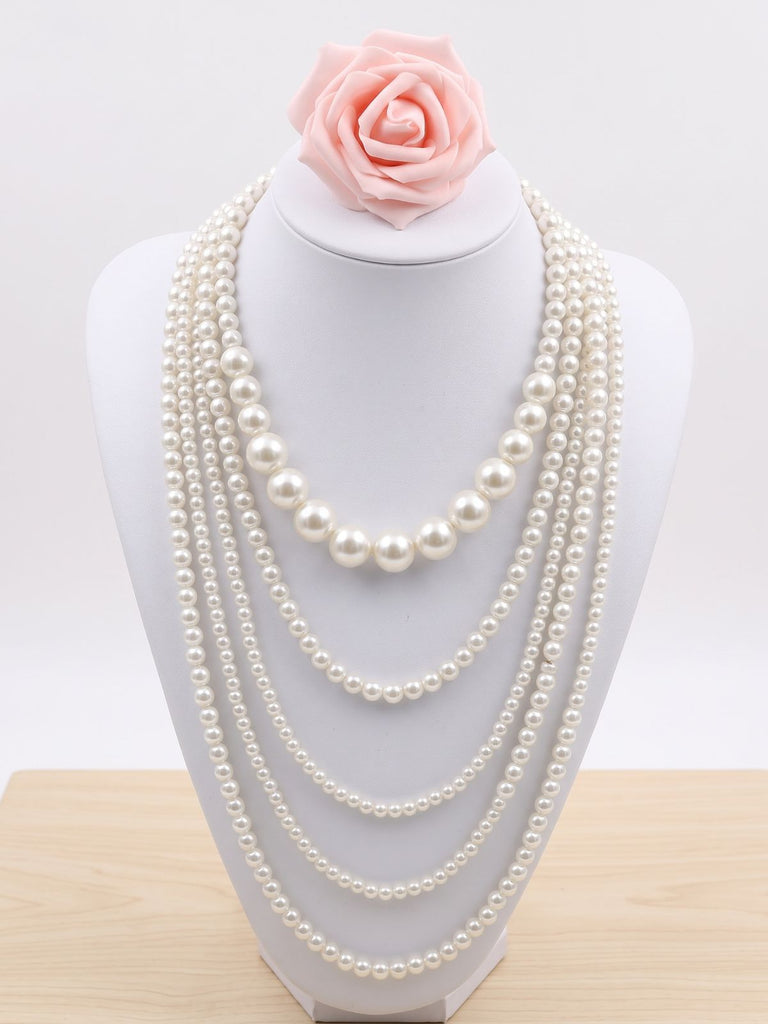 Collier statement blanc multirang en perles imitation