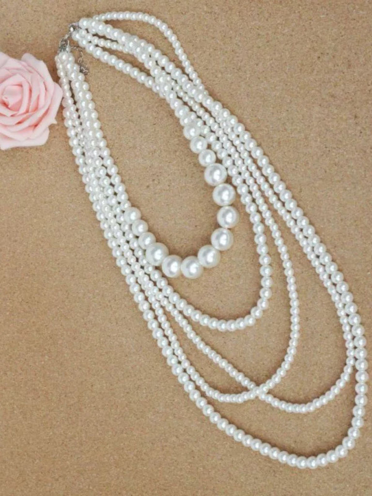 Collier statement blanc multirang en perles imitation