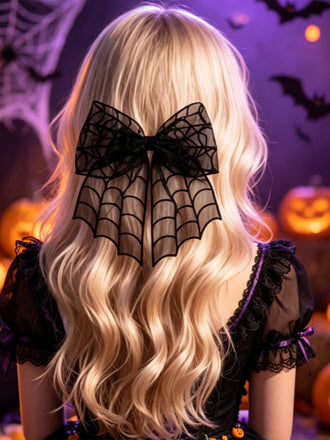 Nœud à cheveux gothique noir en tulle à toile d’araignée