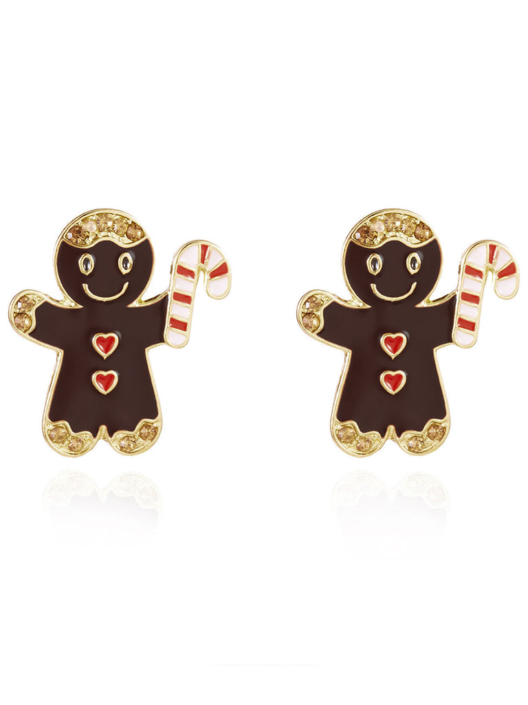 Boucles d’oreilles puces de Noël en émail à motifs bonhomme en pain d’épices et sucre d’orge - 1