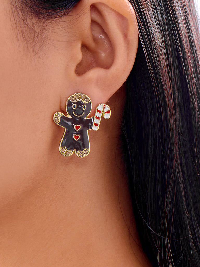Boucles d’oreilles puces de Noël en émail à motifs bonhomme en pain d’épices et sucre d’orge - 5