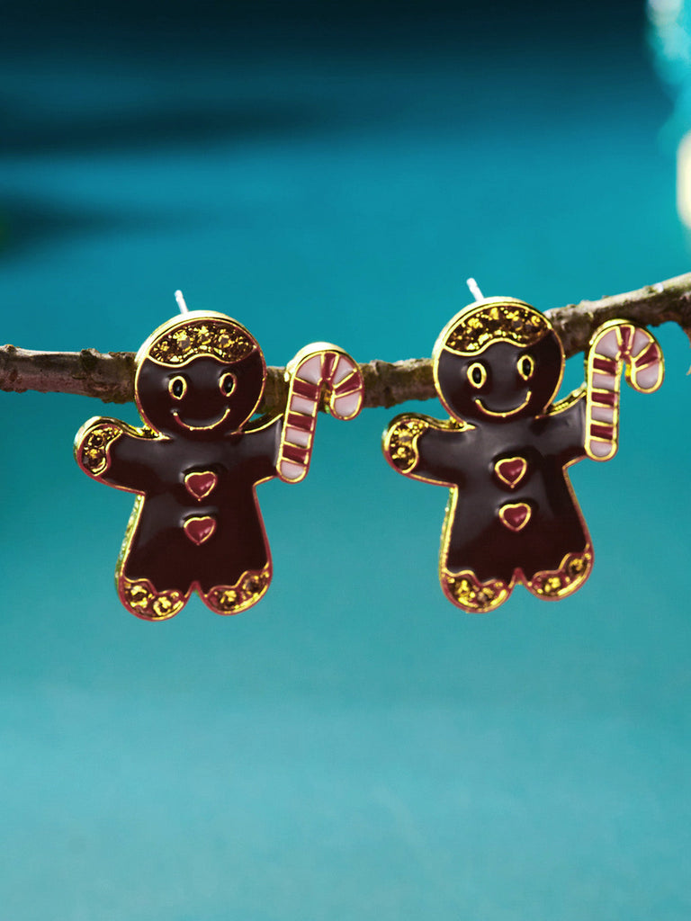 Boucles d’oreilles puces de Noël en émail à motifs bonhomme en pain d’épices et sucre d’orge - 4
