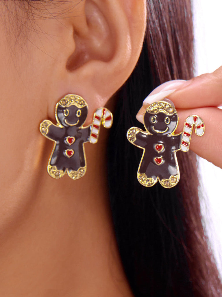 Boucles d’oreilles puces de Noël en émail à motifs bonhomme en pain d’épices et sucre d’orge - 2