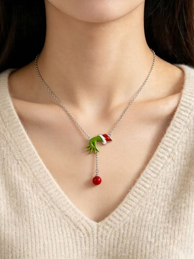 Collier de Noël à pendentif main vert et rouge