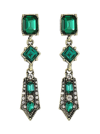 Boucles d’oreilles pendantes Art déco à strass géométriques