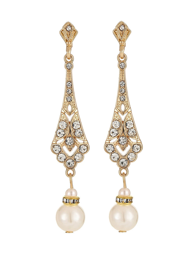 Boucles d’oreilles pendantes vintage en alliage, perles et strass - 1