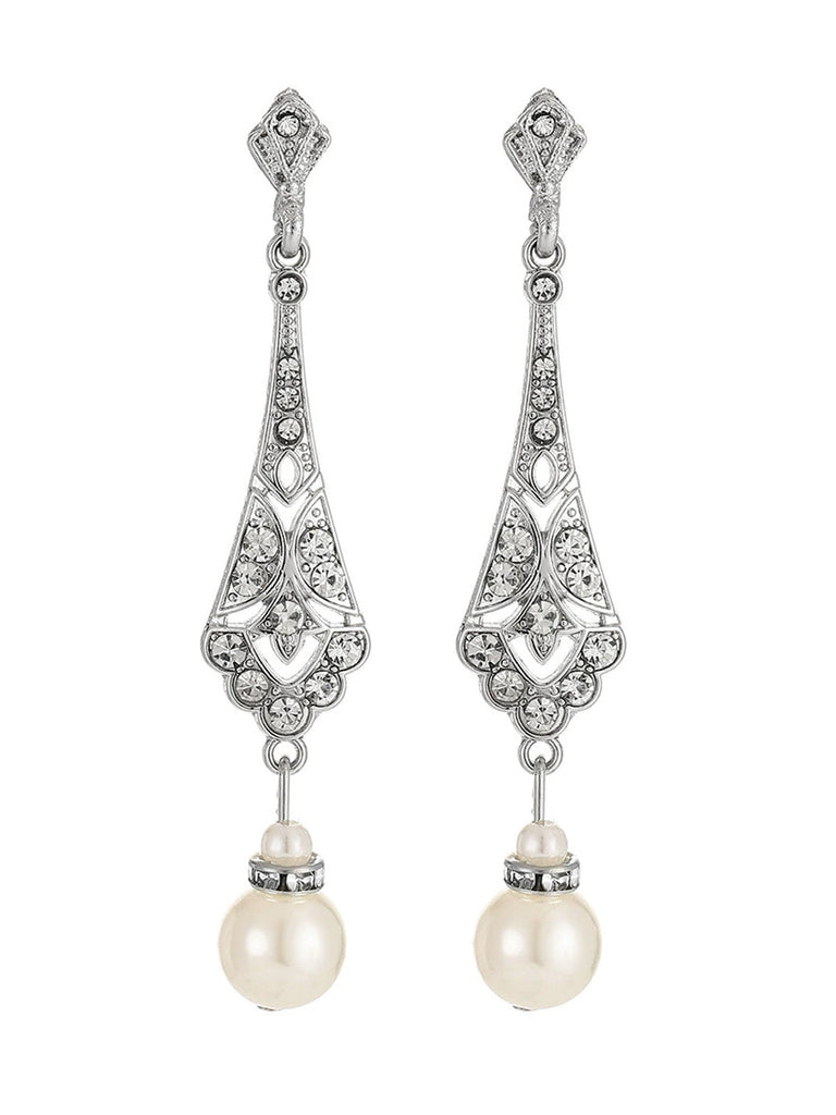 Boucles d’oreilles pendantes vintage en alliage, perles et strass - 2