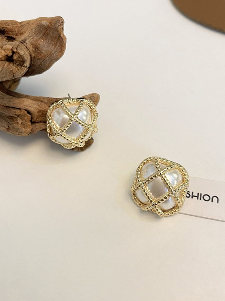 Boucles d'oreilles vintage en alliage d'or et perles