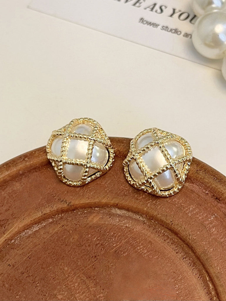 Boucles d'oreilles vintage en alliage d'or et perles