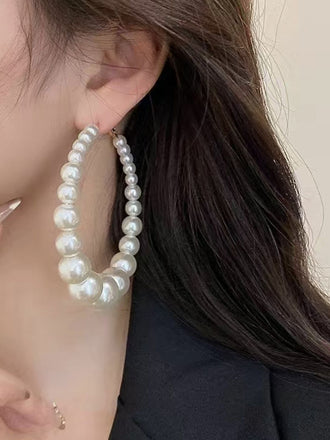 Boucles d'oreilles vintage à grand cerceau en perles