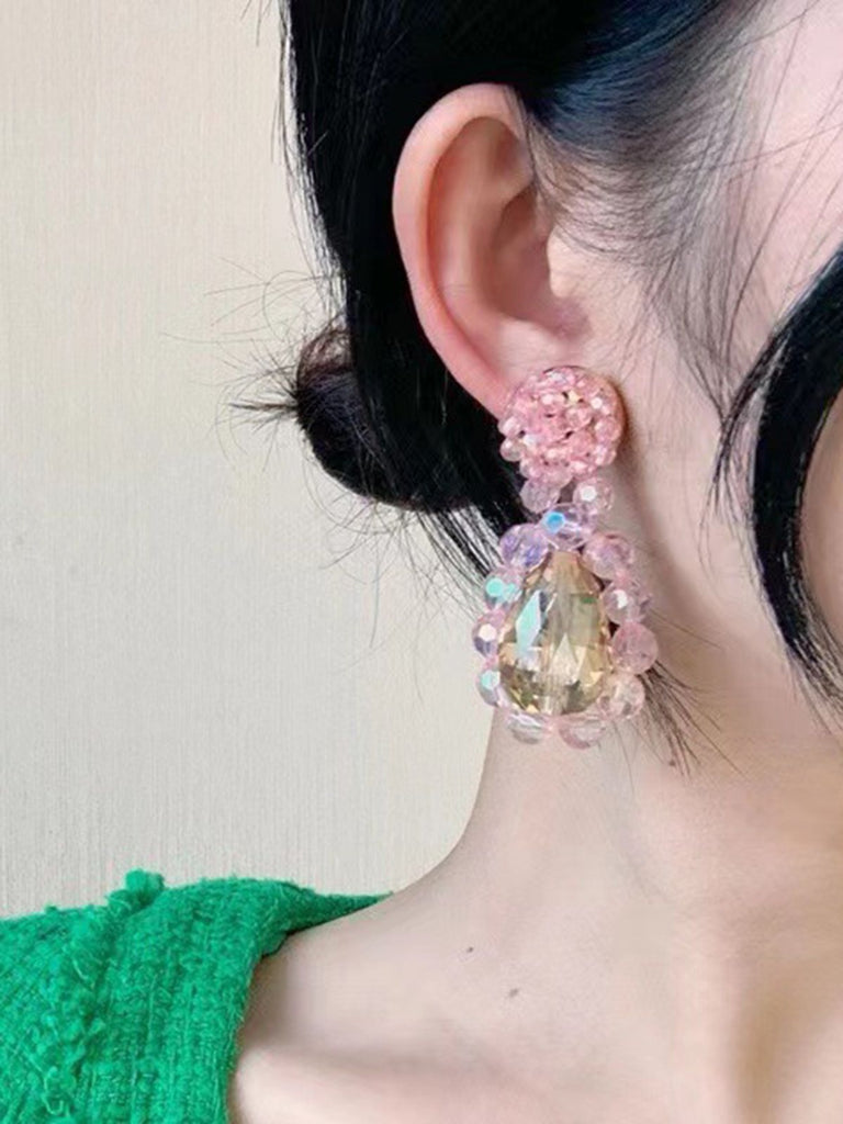 Boucles d'oreilles pendantes en cristal épissé en résine