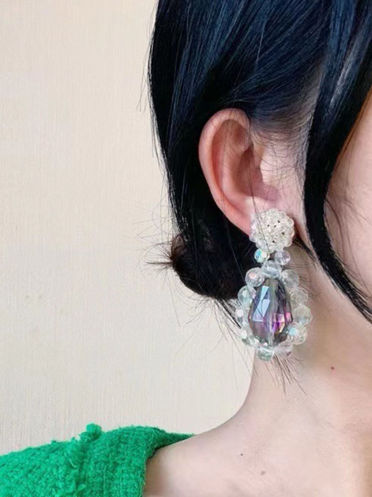 Boucles d'oreilles pendantes en cristal épissé en résine