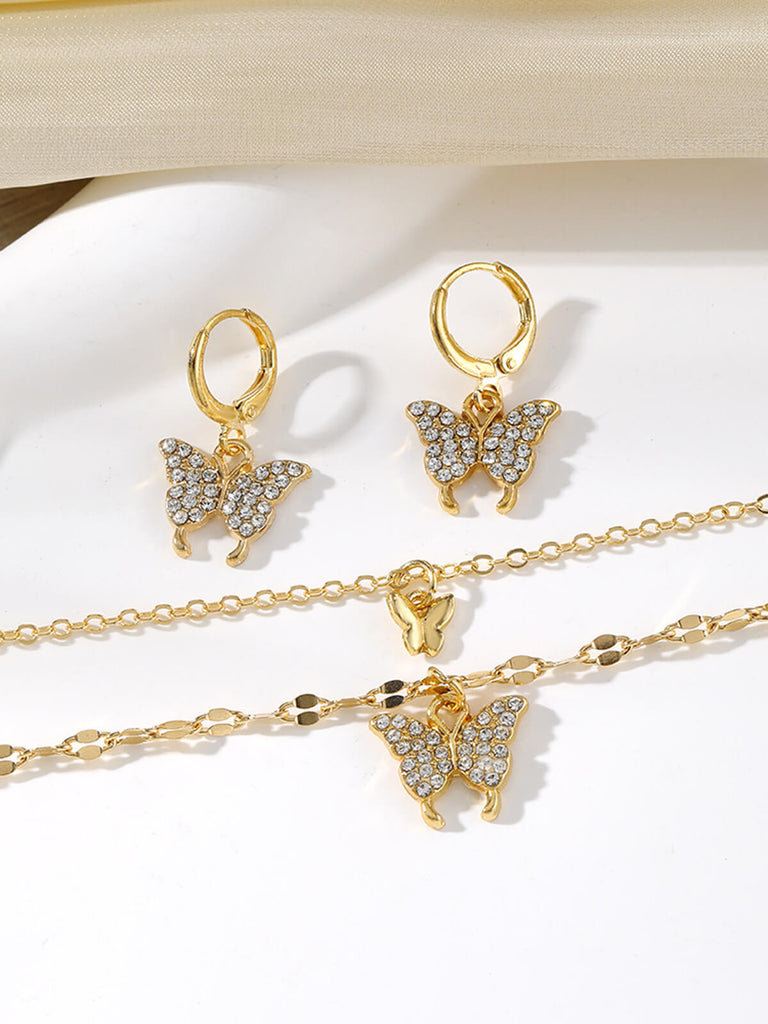 Ensemble collier et boucles d'oreilles papillon en strass