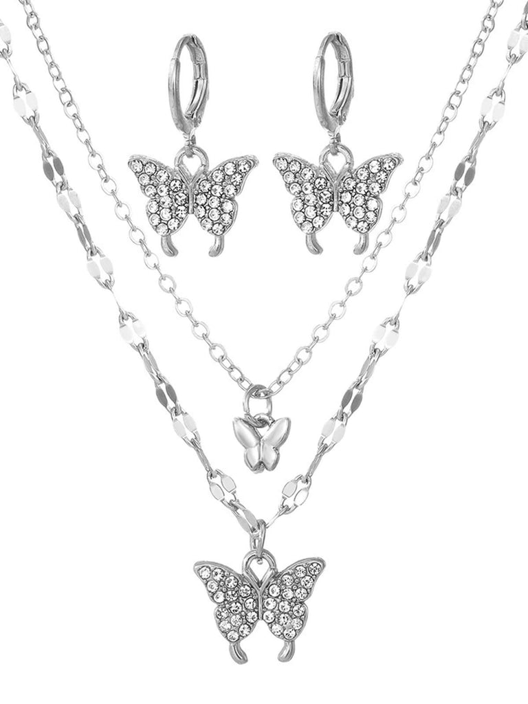 Ensemble collier et boucles d'oreilles papillon en strass