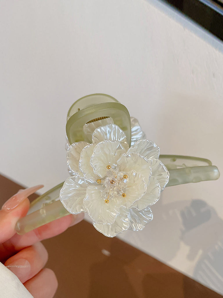 Pince à cheveux en plastique à motif de fleur de camélia rétro 3D