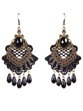 Boucles d'oreilles vintage pendantes en perles de rubis pour Halloween