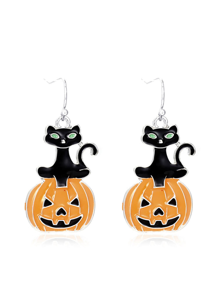 Boucles d'oreilles chat et citrouille d'Halloween effrayantes