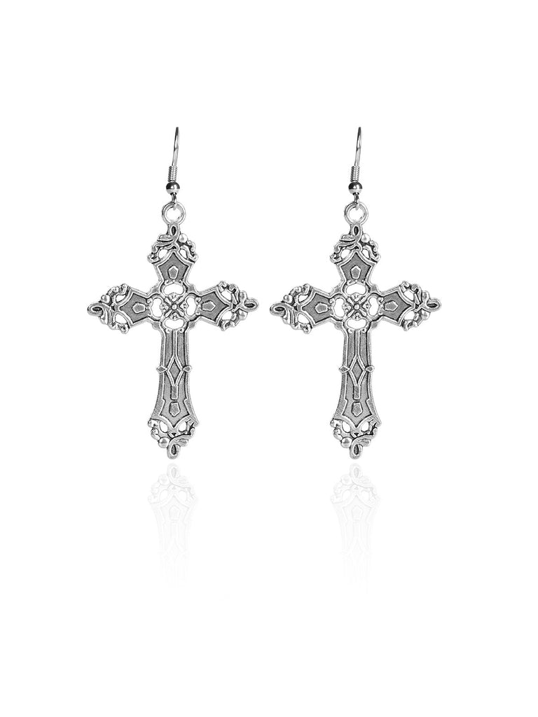 Boucles d'oreilles pendantes en argent avec croix d'Halloween