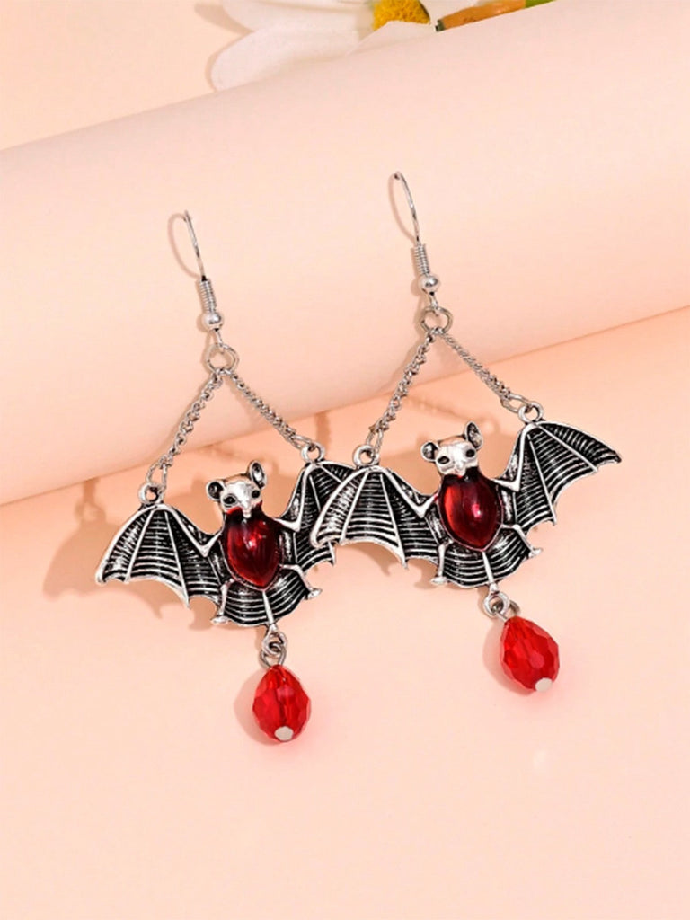 Boucles d'oreilles pendantes en rubis avec motif chauve-souris d'Halloween