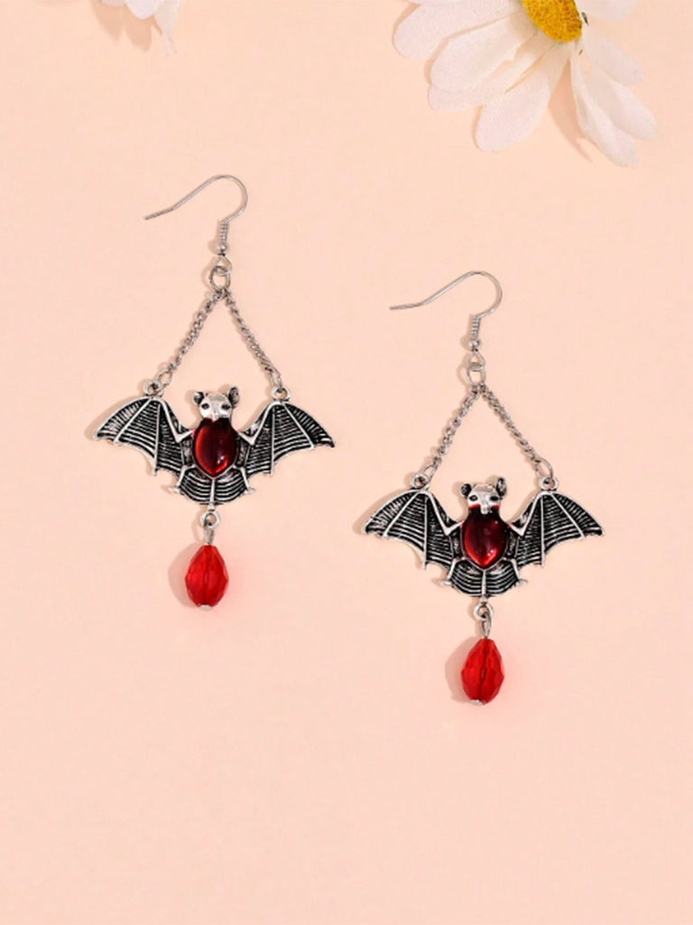 Boucles d'oreilles pendantes en rubis avec motif chauve-souris d'Halloween