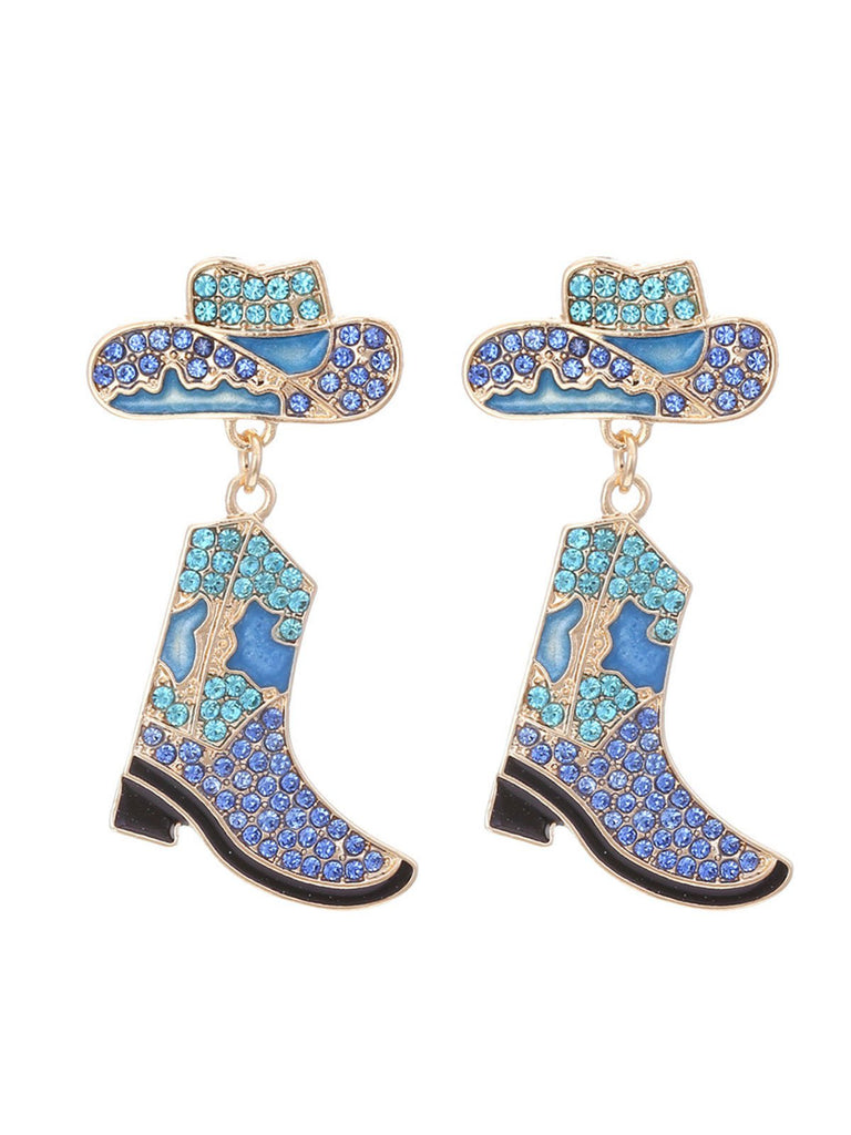 Boucles d'oreilles Cowboy en alliage avec strass