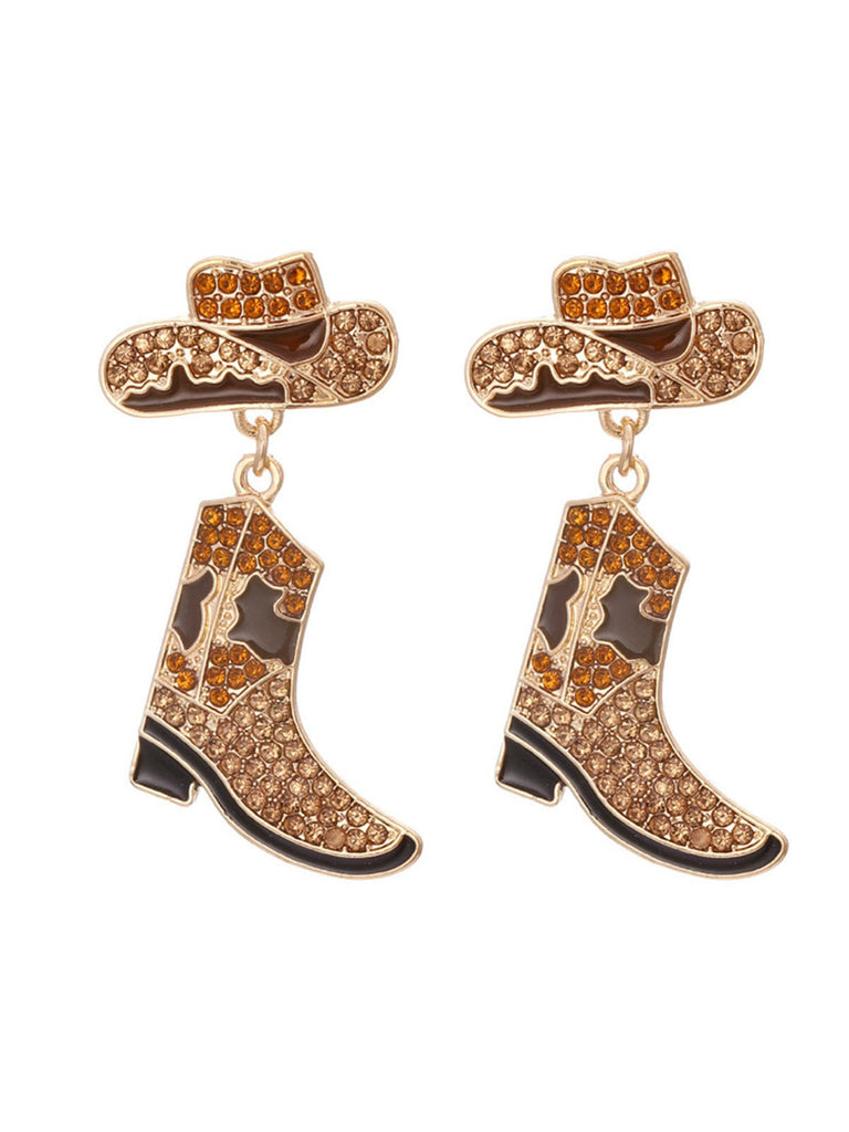 Boucles d'oreilles Cowboy en alliage avec strass