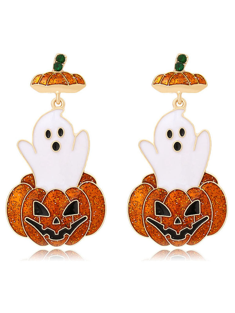 Boucles d'oreilles orange fantôme et citrouille d'Halloween