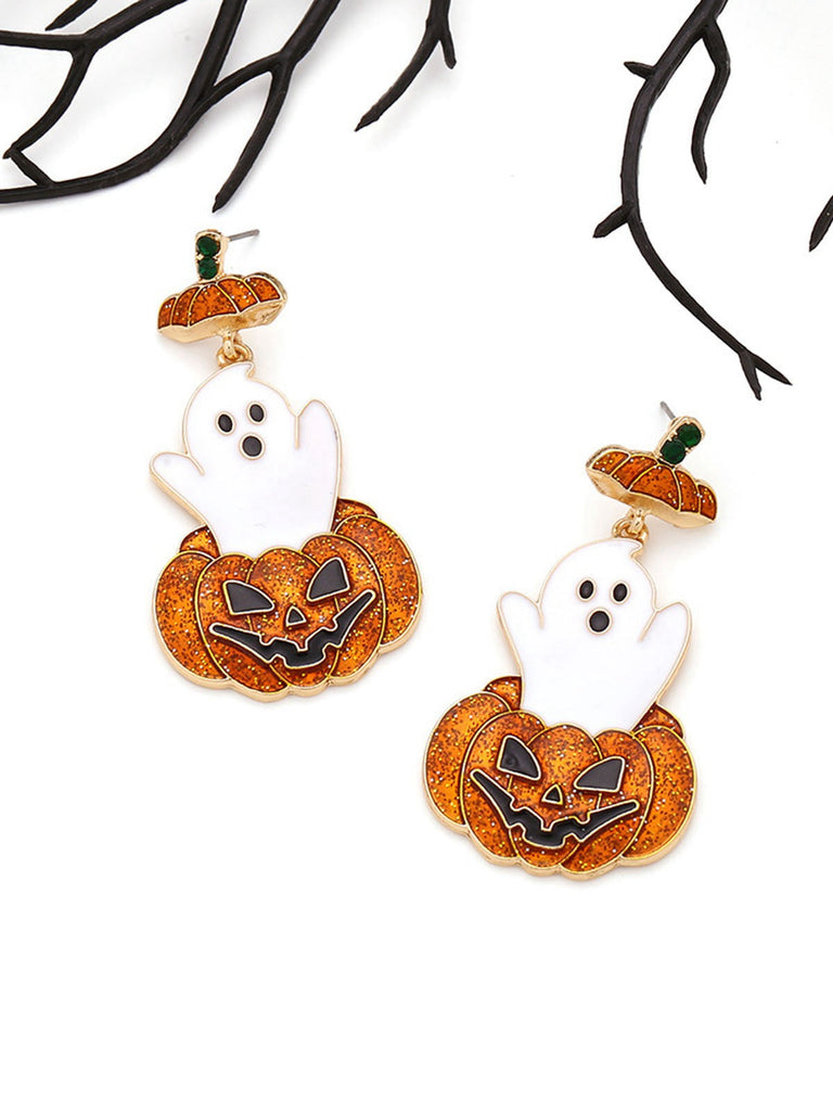 Boucles d'oreilles orange fantôme et citrouille d'Halloween