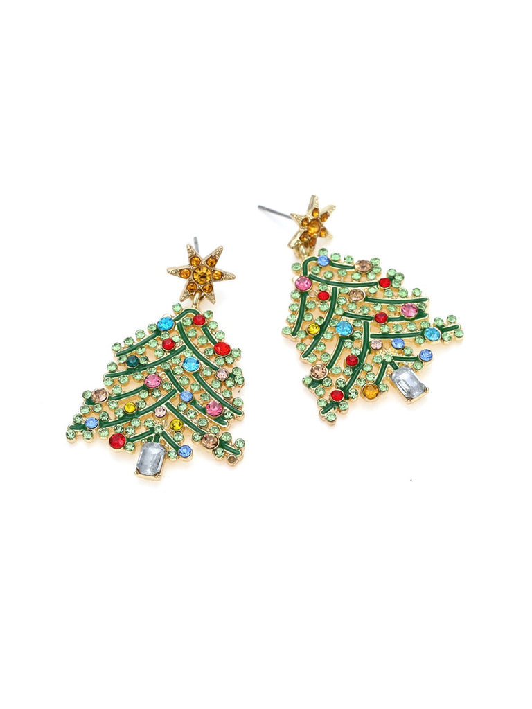 Boucles d'oreilles sapin de Noël vert strass