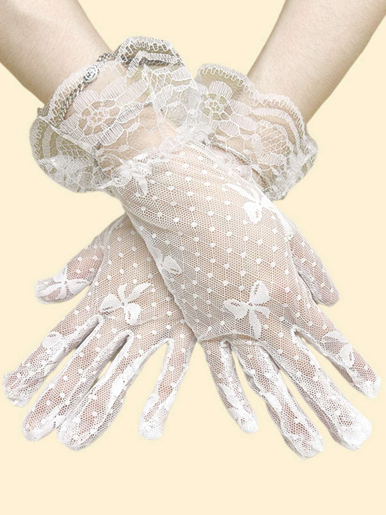 Gants vintage en dentelle avec nœud solide