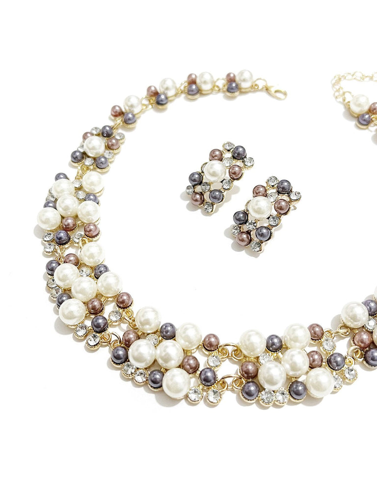 Ensemble collier et boucles d'oreilles en perles d'imitation avec strass