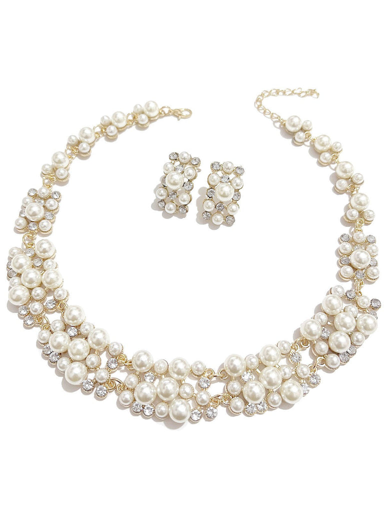 Ensemble collier et boucles d'oreilles en perles d'imitation avec strass