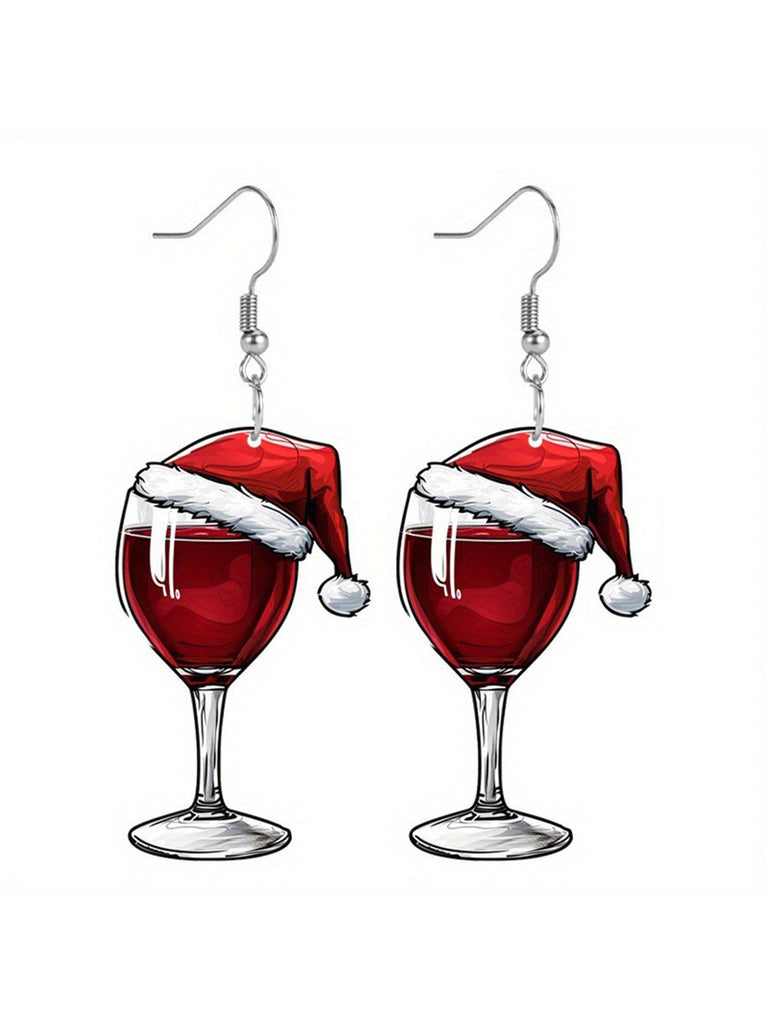 Boucles d'oreilles pendantes en forme de verre à vin de Noël