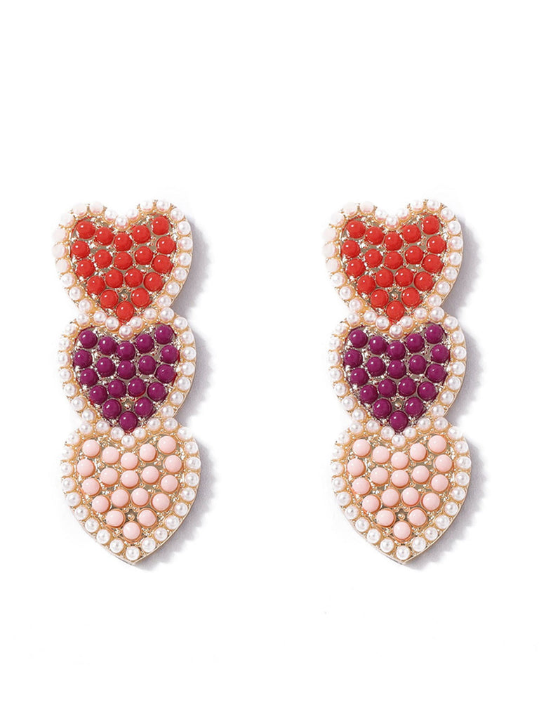 Boucles d'oreilles pendantes en perles d'imitation coeurs multicolores